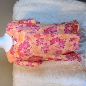 BUTTER SOFT scrub top Tropical Print Fitted STRETCH 2X